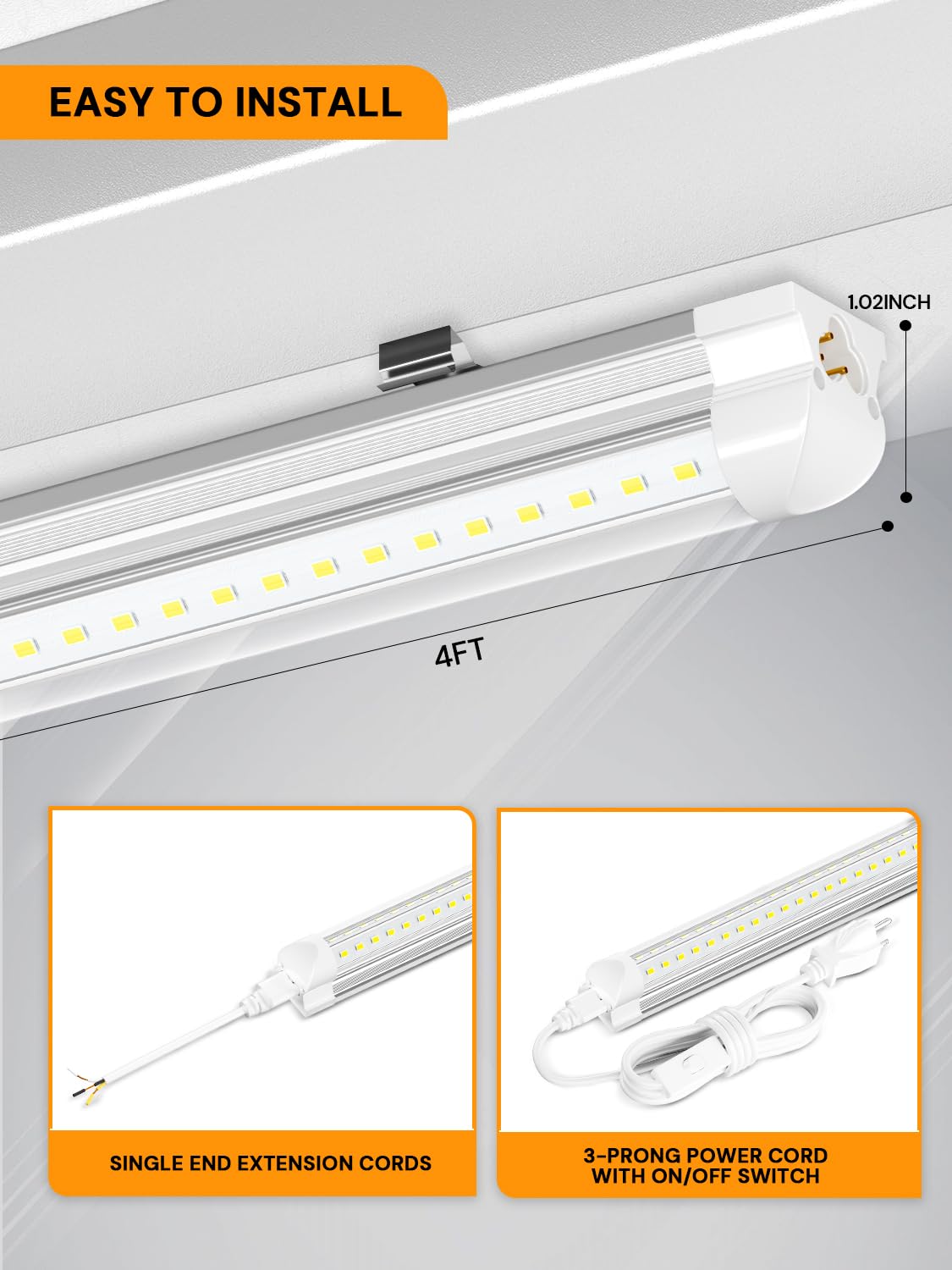 Onlylux Led Shop Light, 4Ft 36W 5000Lm 6500K Shop Lights, 4 Foot Led Light Fixture, T8 Led Tube Lights For Garage, V Shape High