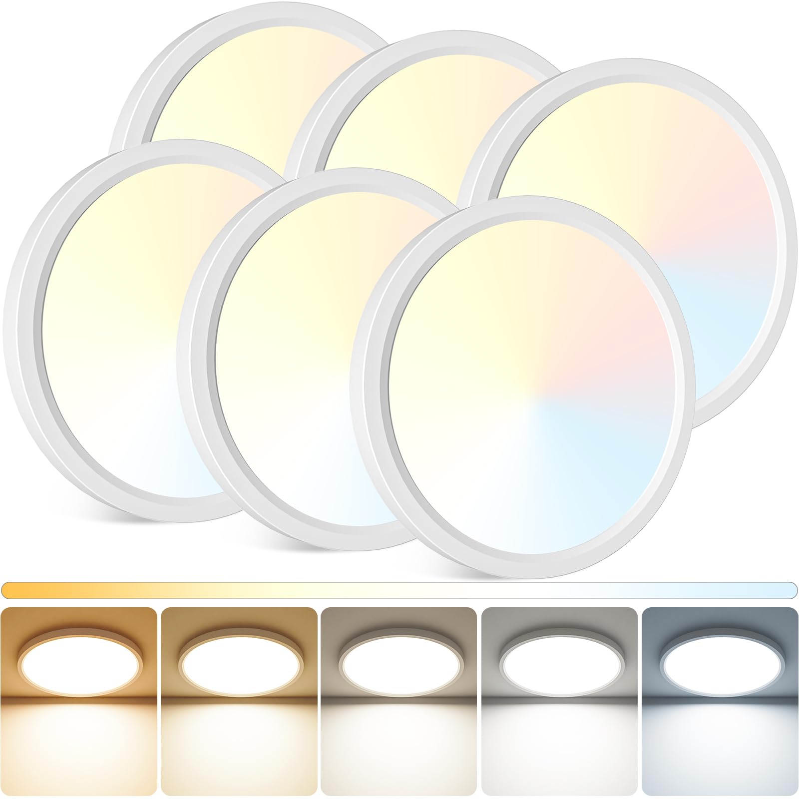 Peasur 15Inch Led Ceiling Light Flush Mount, 5Cct 3000K-6500K Adjustable Ceiling Light Fixture, 3000Lm 30W Thin White Lighting F