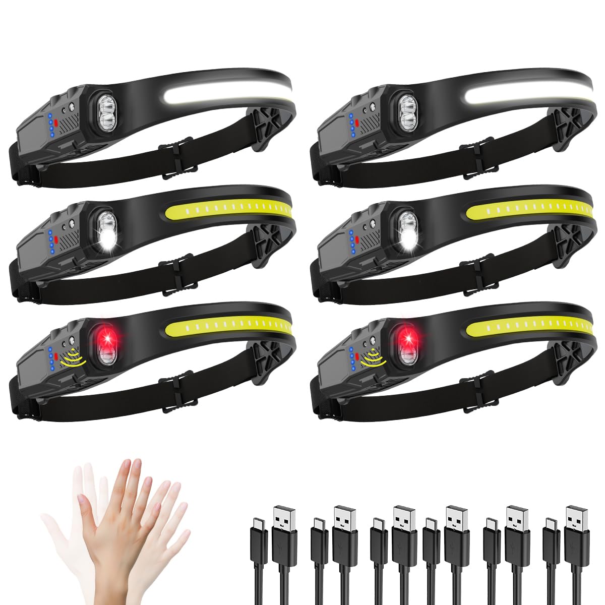 Headlamp Rechargeable 6Pack  230 Wide Beam Led Headlamp  7Mode Headlamps For mature-themeds  Head Lamp With Motion Sensor  Red Light Head Lamps Led Rechargeable  Head Lights For Forehead Running Camping
