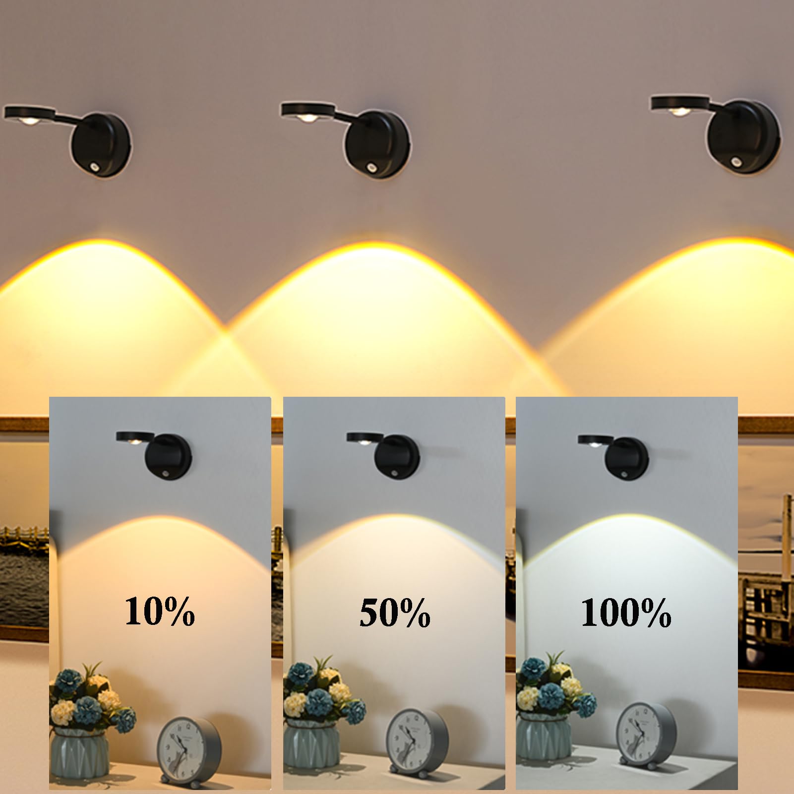 Yuewilai Wireless Picture Light, Battery Operated, 2200mAH with Motion Sensor, Black, Model PLWL1, Stepless Dimming, 1PCS