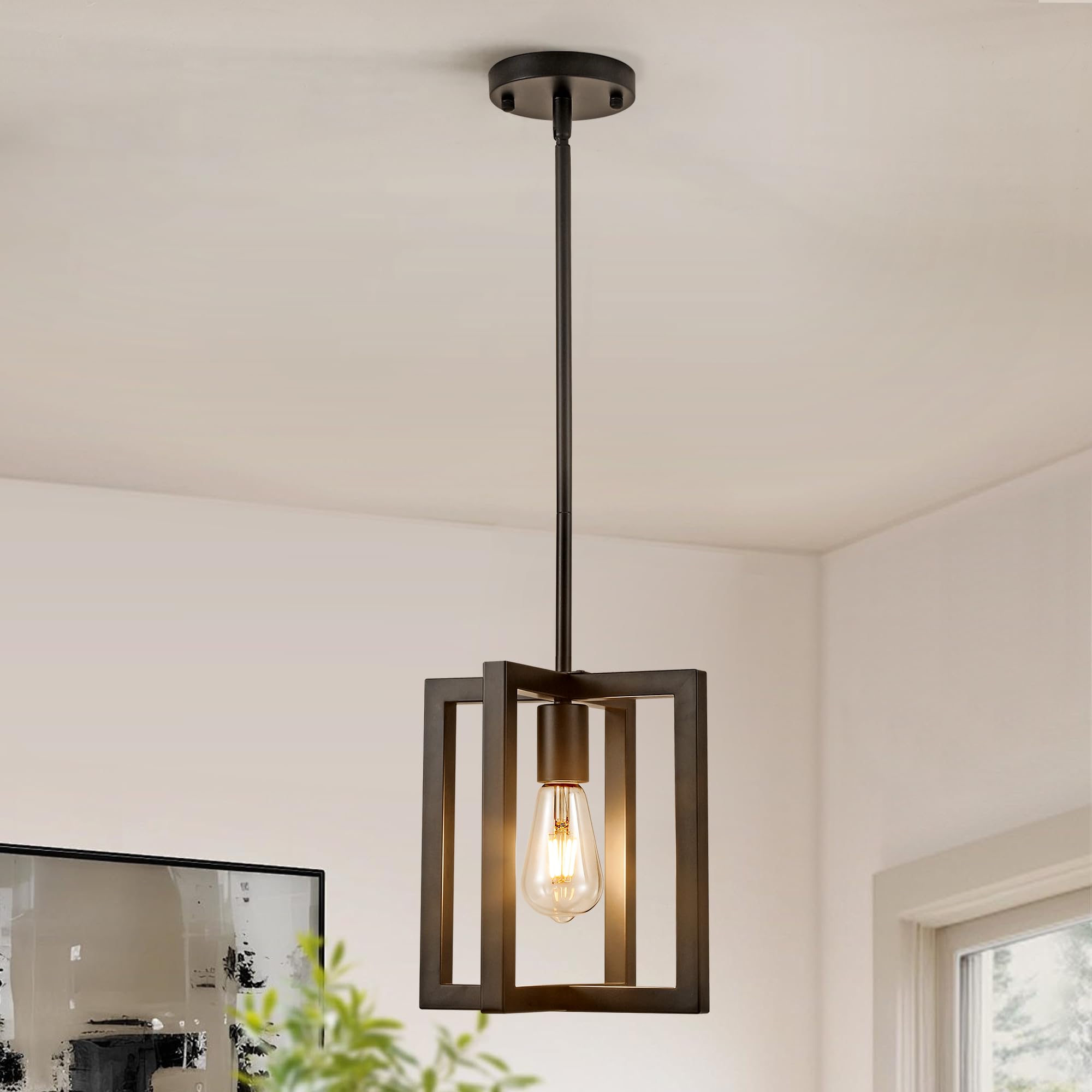 Klgxnrd Small Modern Farmhouse Black Pendant Lights Kitchen Island, Adjustable Hanging Metal Industrial Chandelier Ceiling Light