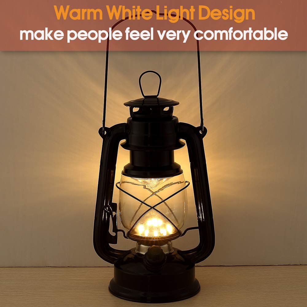 WisHomee Vintage LED Hurricane Lantern, 150 Lumen, Battery Operated, Antique Metal, Warm White, Black, Model WH-TL-004
