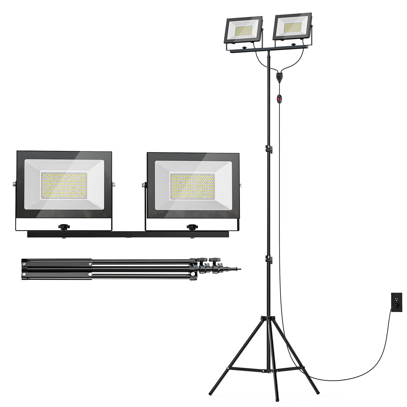 Livowalny 22000 Lumens Led Work Lights With Stand  2 Adjustable Head 220W Tower Light With 13Ft Cord  Portable Ip65 Waterproof Tripod Flood Light For Workshop Garage Construction Mechanics Lighting