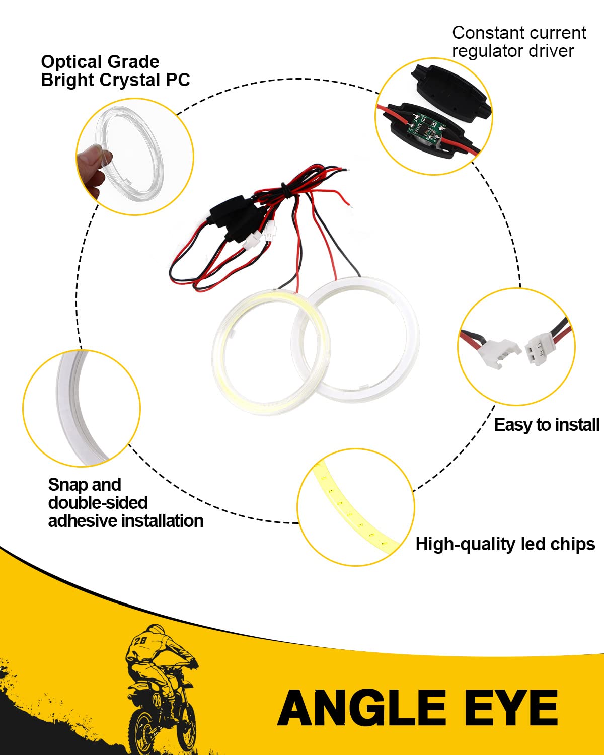 Qasim 1-Pair White 70Mm 60Smd Cob Led Halo Ring Angel Eyes Led Car Headlight With Lampshade Cover 12V 24V Dc