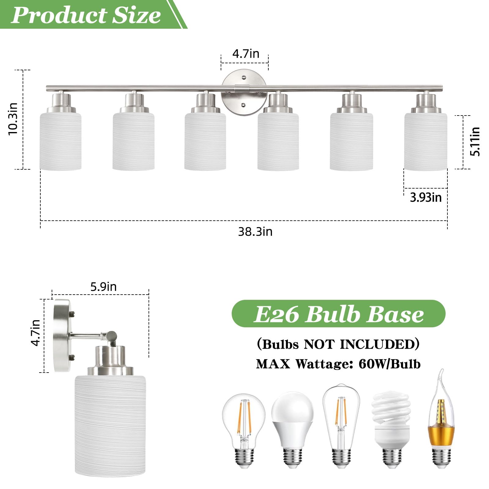 Guliaofo 6-Light Bathroom Vanity Light, Brushed Nickel Bathroom Light Fixtures Over Mirror, Nickel Vanity Light For Bathroom, Mo