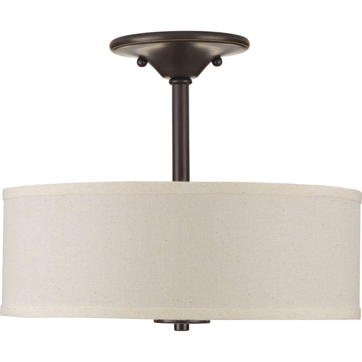 Progress Lighting P3712-20 Semi-Flush Mount Ceiling Light, 13in Off-White Linen Shade, Antique Bronze, 10.125in Height