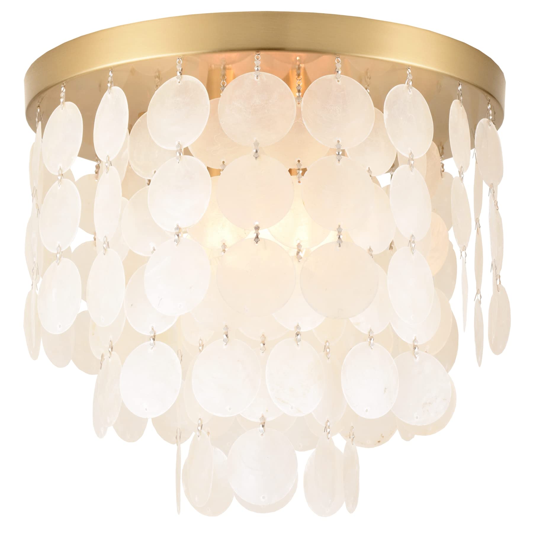 ALICE HOUSE 3-Light Flush Mount Ceiling Light, Brushed Brass Finish, Capiz Shell Design, Model AL2608-S3