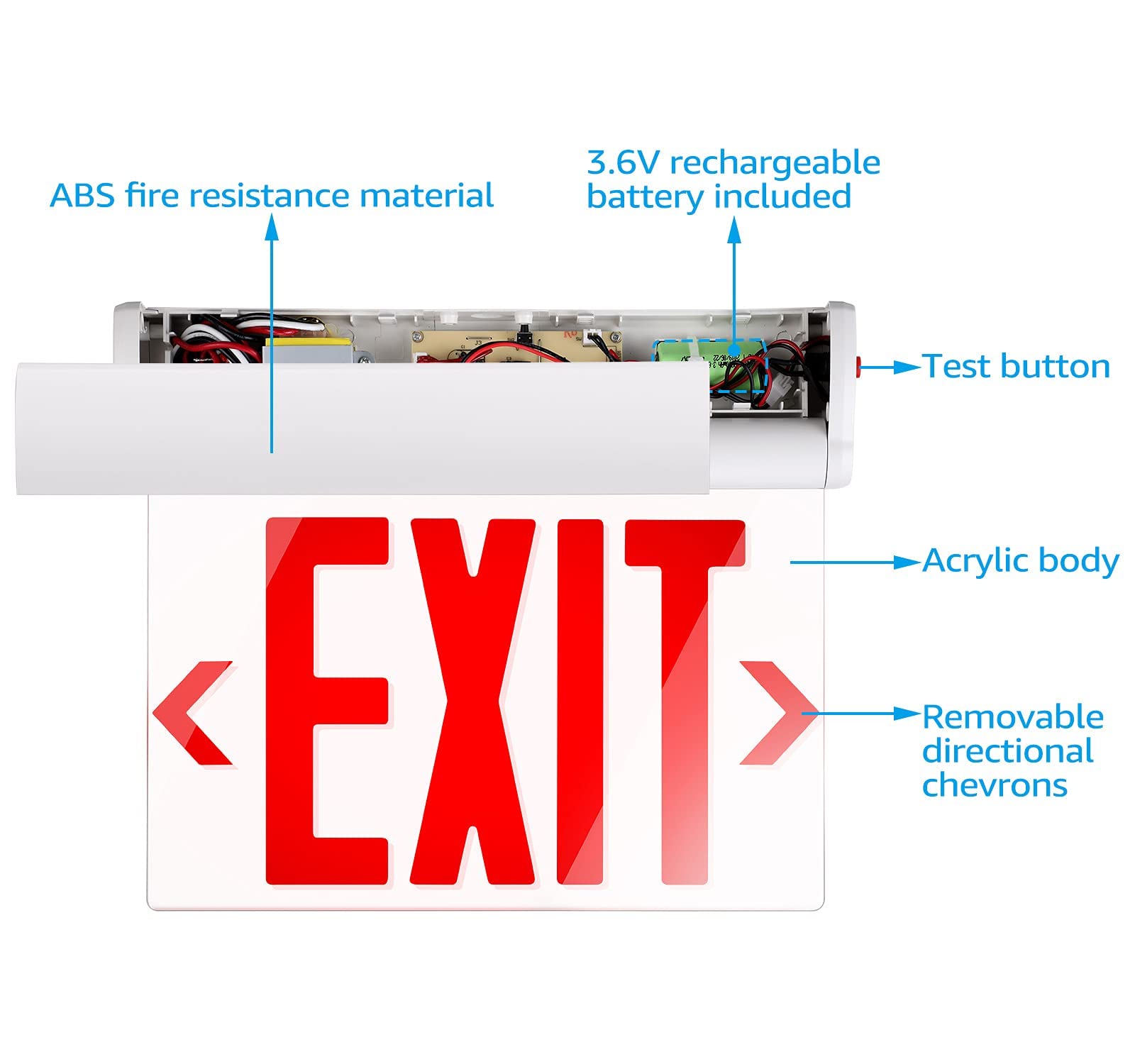 Leonlite Red Emergency Exit Sign, Ul 924, Led Edge Lit Exit Sign, Hardwired Exit Lights With Battery Backup, Double Sided, Rotat