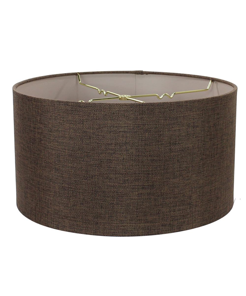 18x18x10 Chocolate Burlap Shallow Drum Lampshade with Brass Spider fitter By Home Concept - Perfect for table and Floor lamps - 