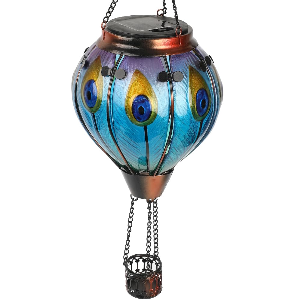 teyigarden Solar Hot Air Balloon Lantern - Glass, Waterproof, 18in H, Peacock-Blue, Model SL-6069082028