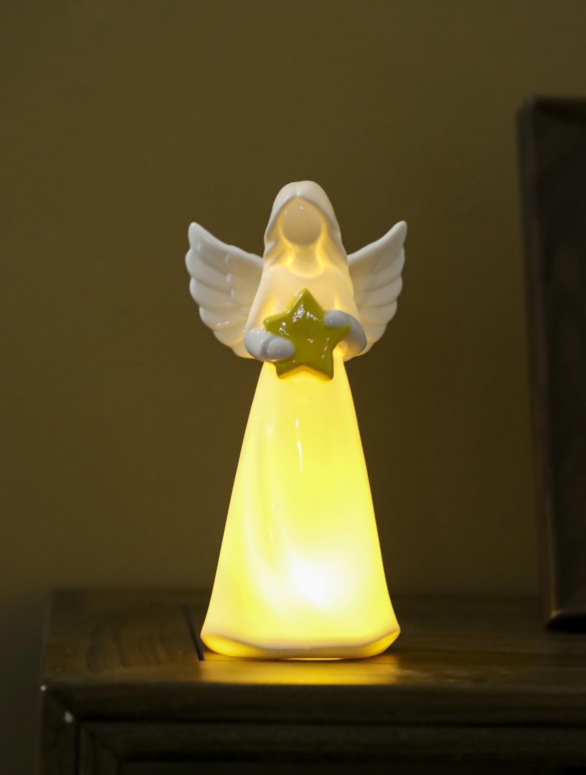 ADAVAS.Y&G Porcelain Angel With Star Collectible Figurine - Guardian Statue Lighted up Night Light Lamp 7'' H