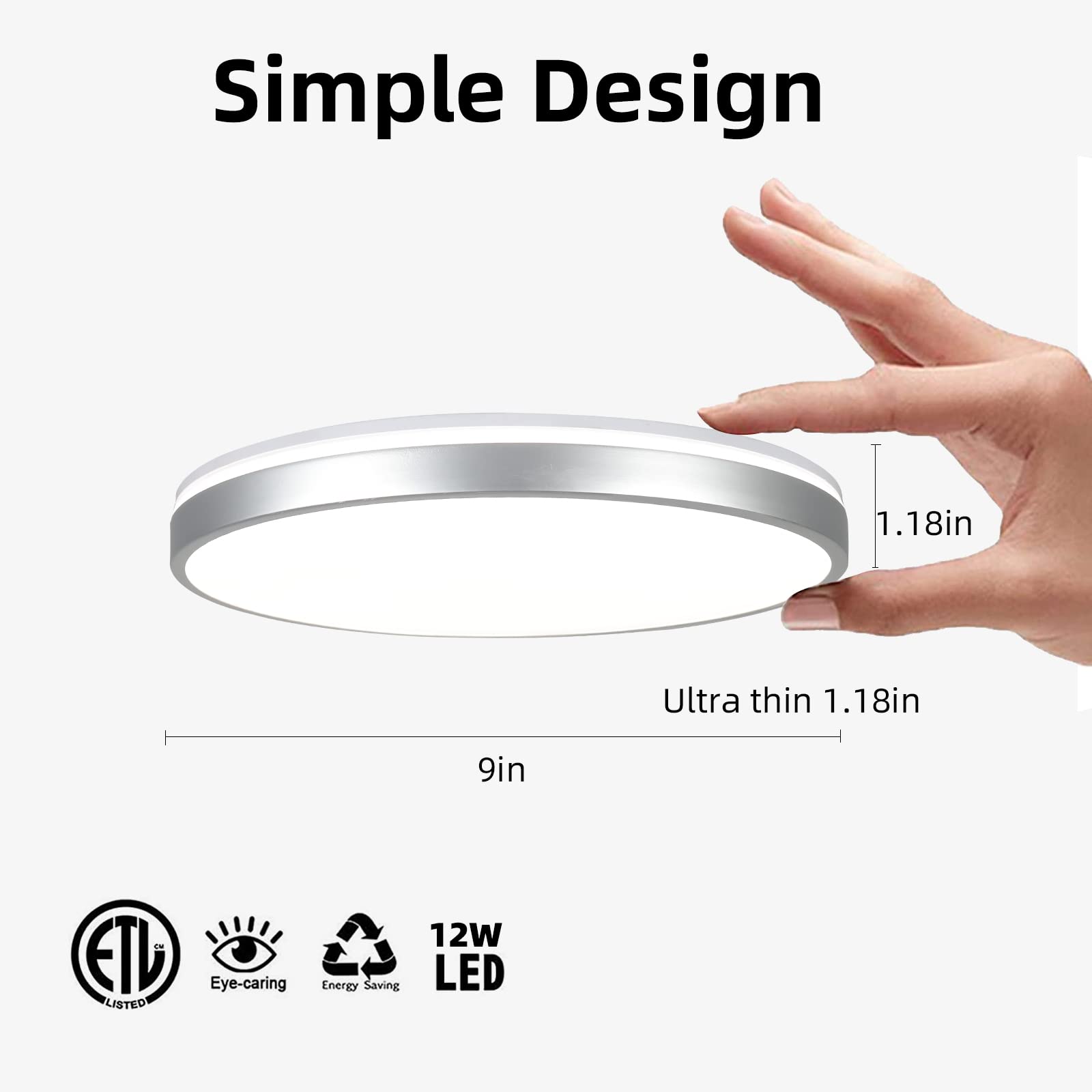 HOREVO Bathroom Ceiling Light with Bluetooth Speaker, 24W Dimmable, LED Flush Mount, Silver, Model X002, Large Size