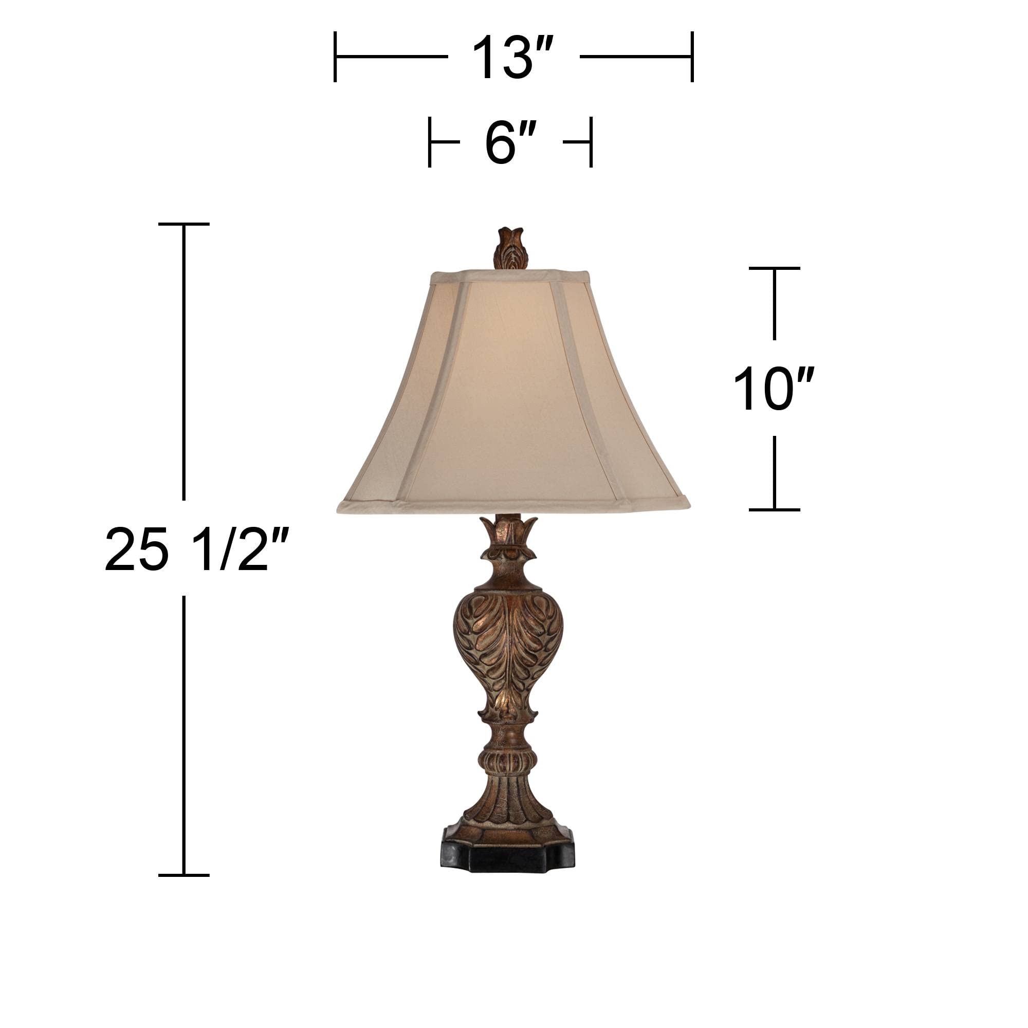 Regency Hill Regio Traditional Rustic Table Lamps 25.5'' High Set Of 2 Deep Espresso Aged Brown Leaf Tan Fabric Square Bell Shad
