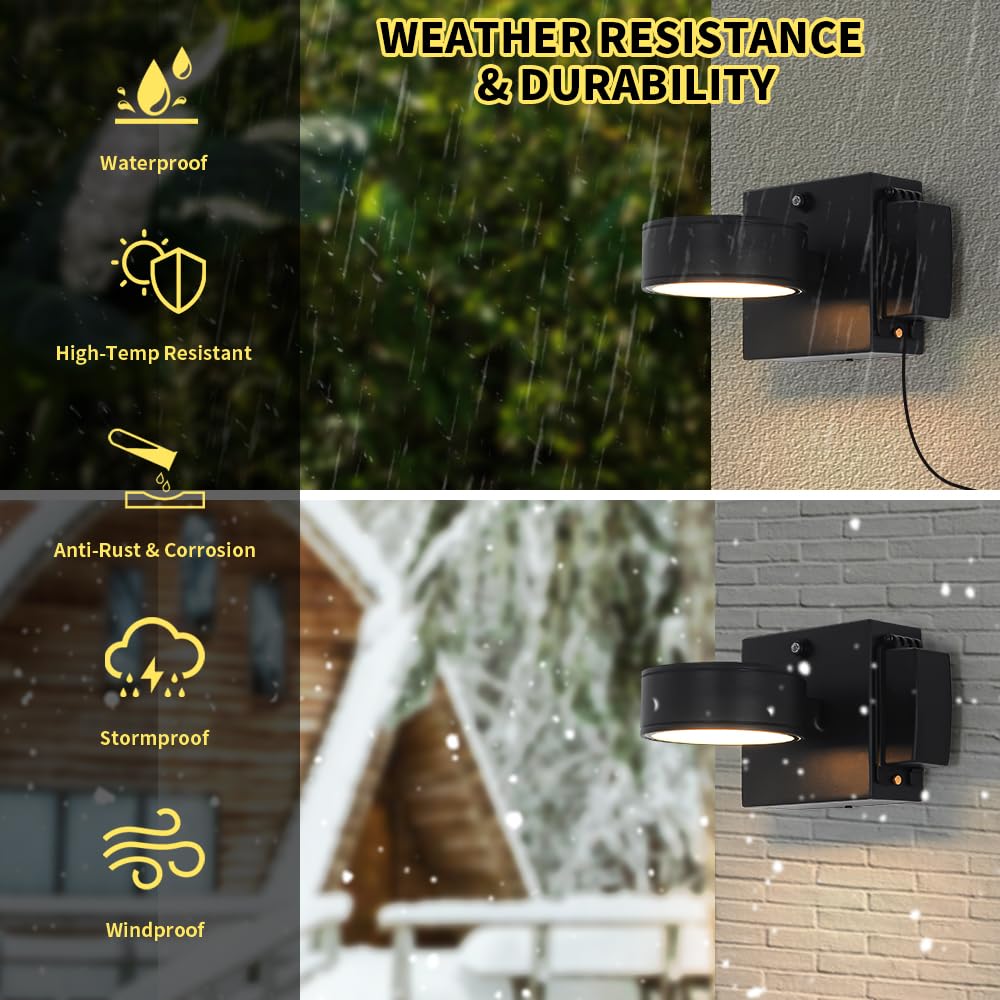 Double Century Outdoor Porch Lights With Gfci Outlet, Dusk To Dawn, Waterproof Aluminum