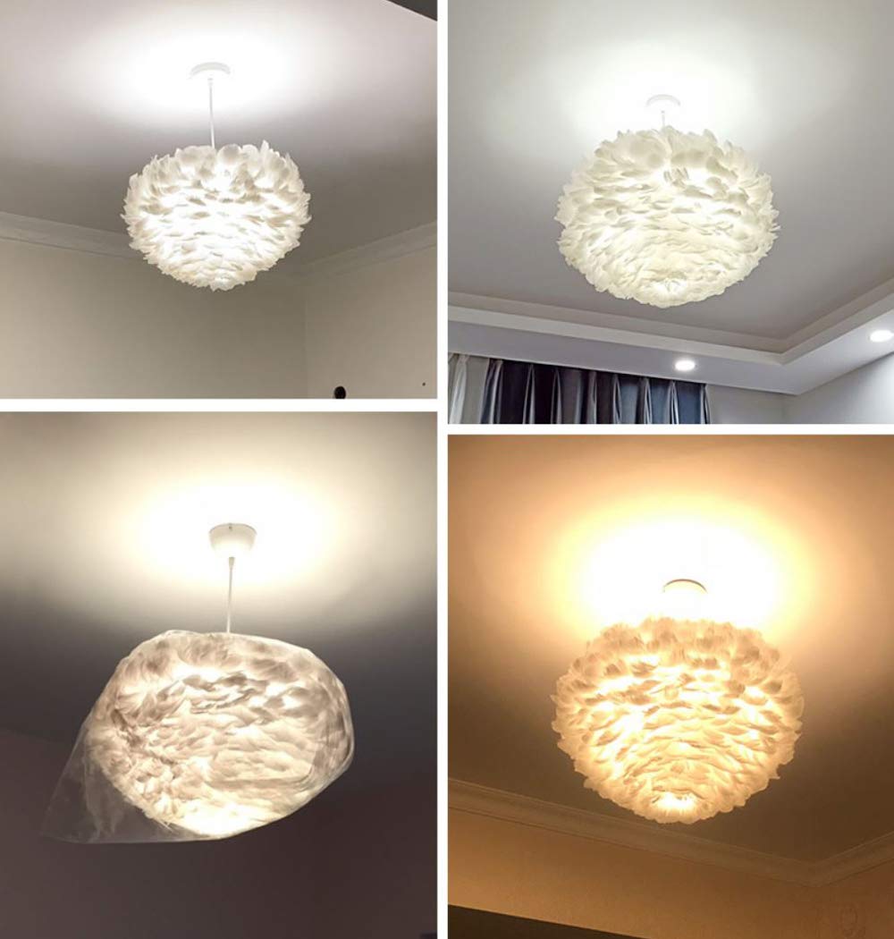 Surpars House White Feather Chandelier Pendant Light for Bedroom and Living Room