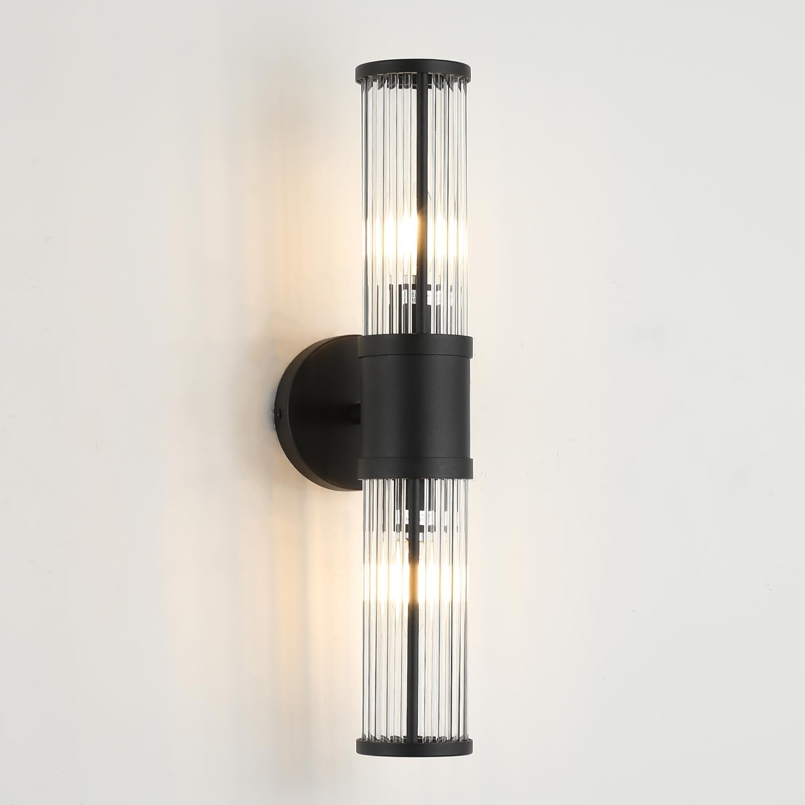 Ecobrt Bathroom Light Fixtures 2-Light Matte Black Bathroom Vanity Light Modern Wall Lights For Bedroom Bath Mirror Lights With Glass Rods Shades For Mirror Bedroom Hallway