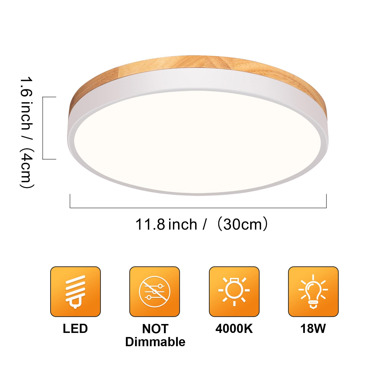 Vikaey Modern Wood Led Ceiling Light Fixture, Minimalist White Flush Mount Ceiling Lights, 4000K Round Ceiling Fixtures For Bedr