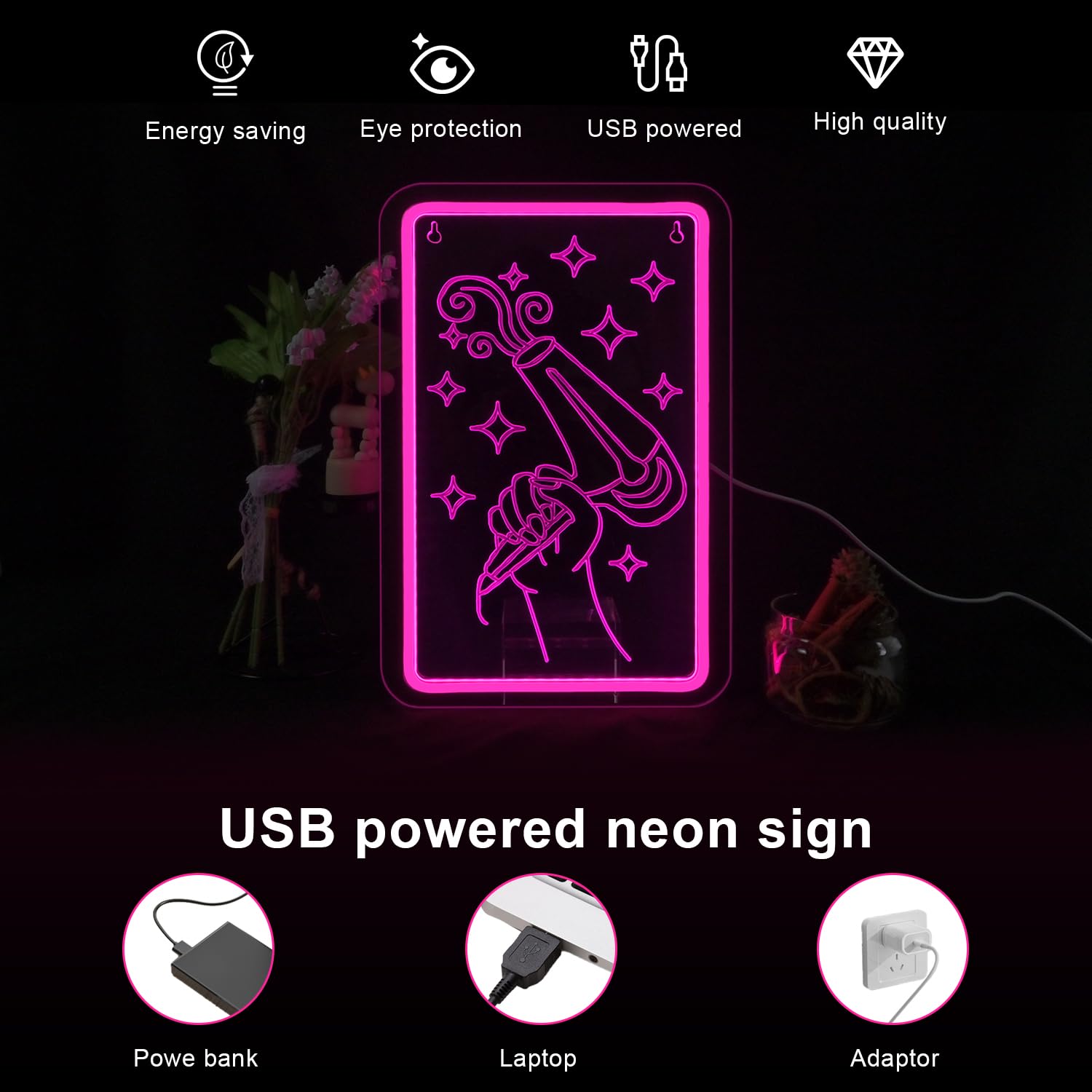 LUCUNSTAR Hairdryer Neon Sign LED Decor for Beauty Salon, 14.69in x 9.4in, Pink