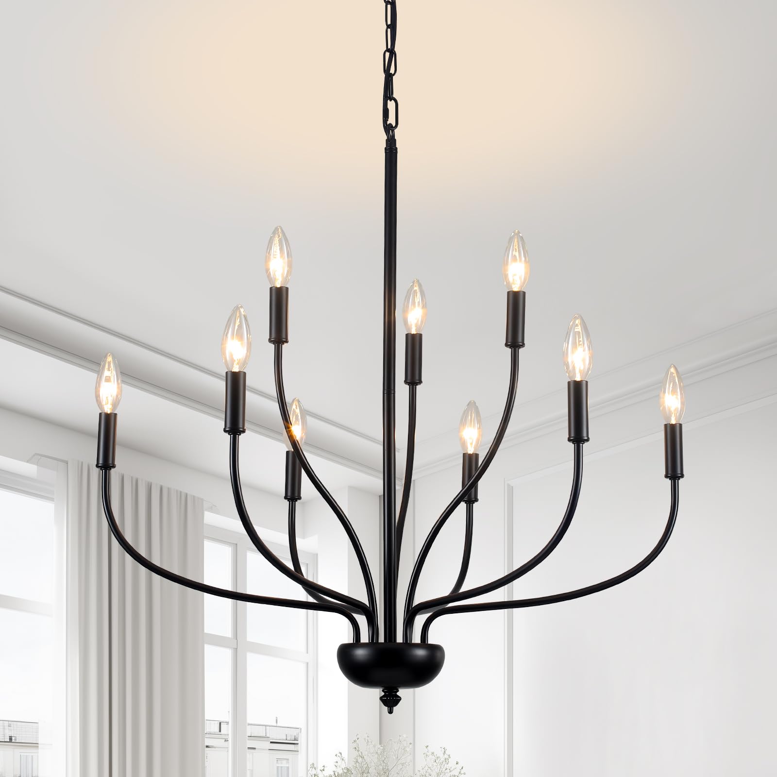 Black Chandeliers For Dining Room Light Fixture, 9-Light Farmhouse Candle Chandelier Foyer Lighting Fixtures, Industrial French 