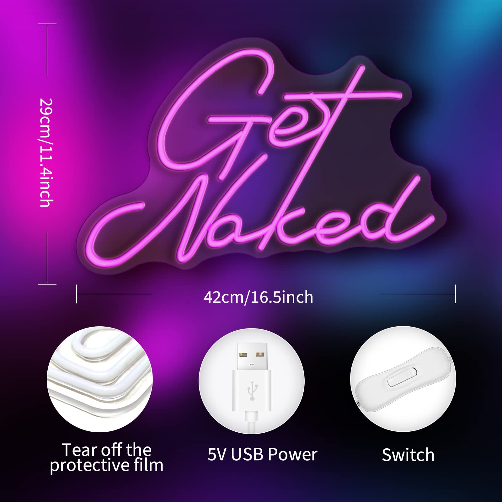 JEDAEMEN Neon LED Light Sign for Wall Decor, USB Powered, Pink, 16.5 x 11.4 inches, Preppy Room Decoration