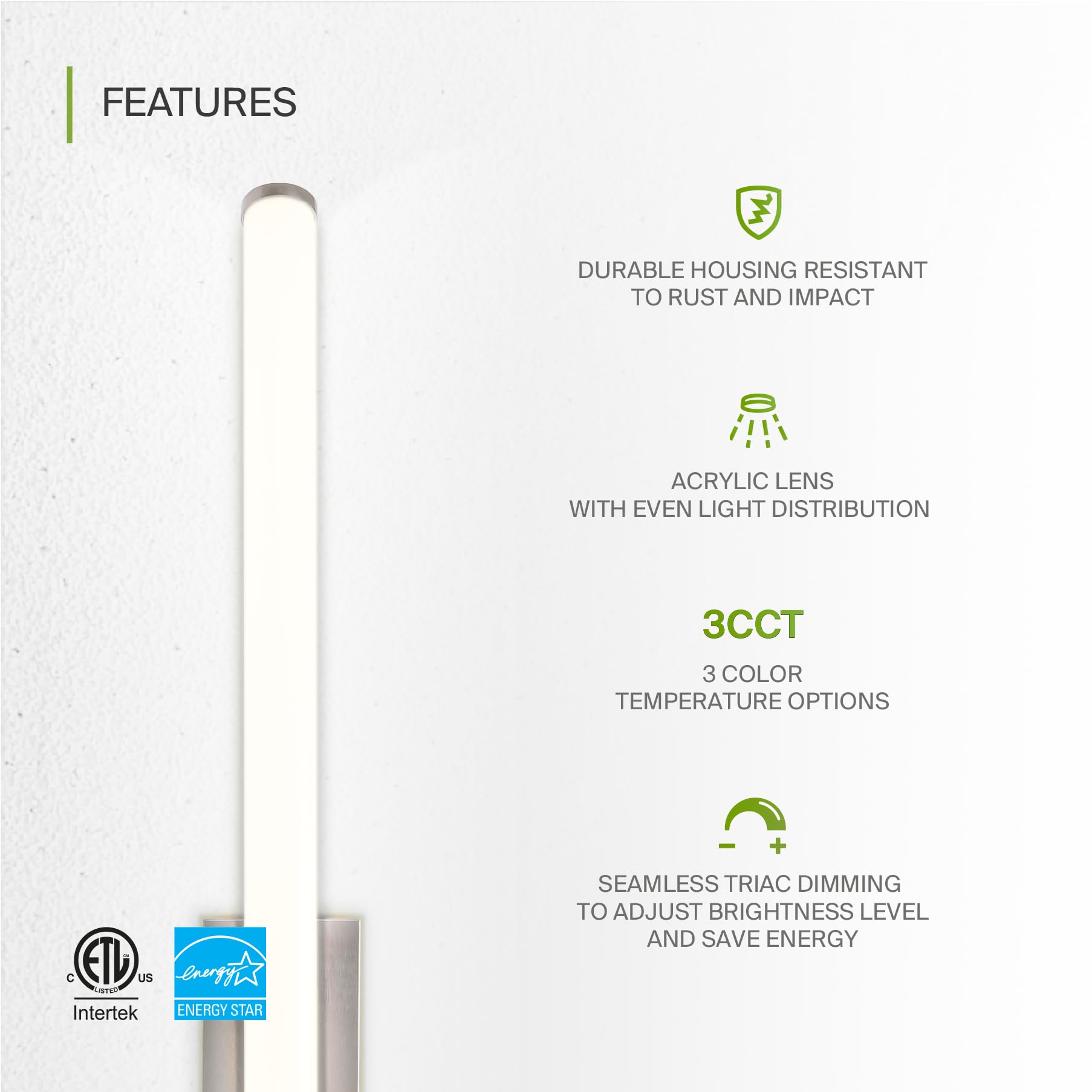 ASD LED Wall Mount Vanity Light Fixture, 48 Inch, 35W, Dimmable, Energy Star, Brushed Nickel, Model A-LVF23-48D35CCNK