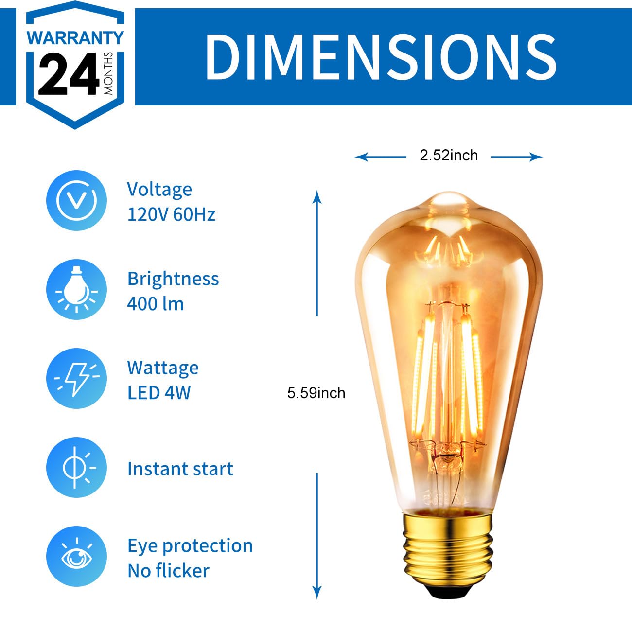 Anwio Vintage Edison Light Bulb St21 Led Filament Bulb 4W(35 Watt Equivalent) Non-Dimmable 2500K (Amber Glow) Warm White E26 Med
