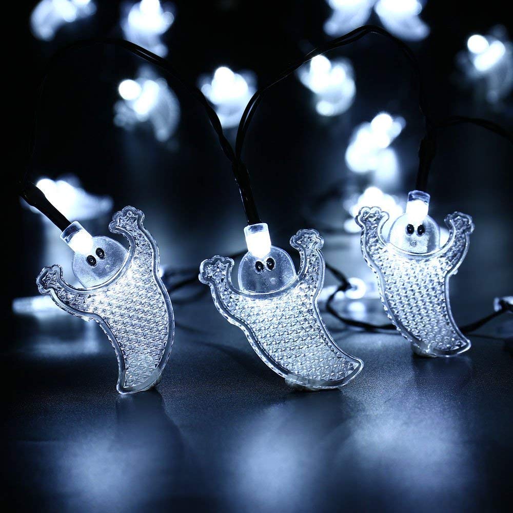 Toodour Halloween String Lights - Set of 3, Each 10.33ft 20 LED Battery Powered Decorative Lights for Indoor/Outdoor - White Gho