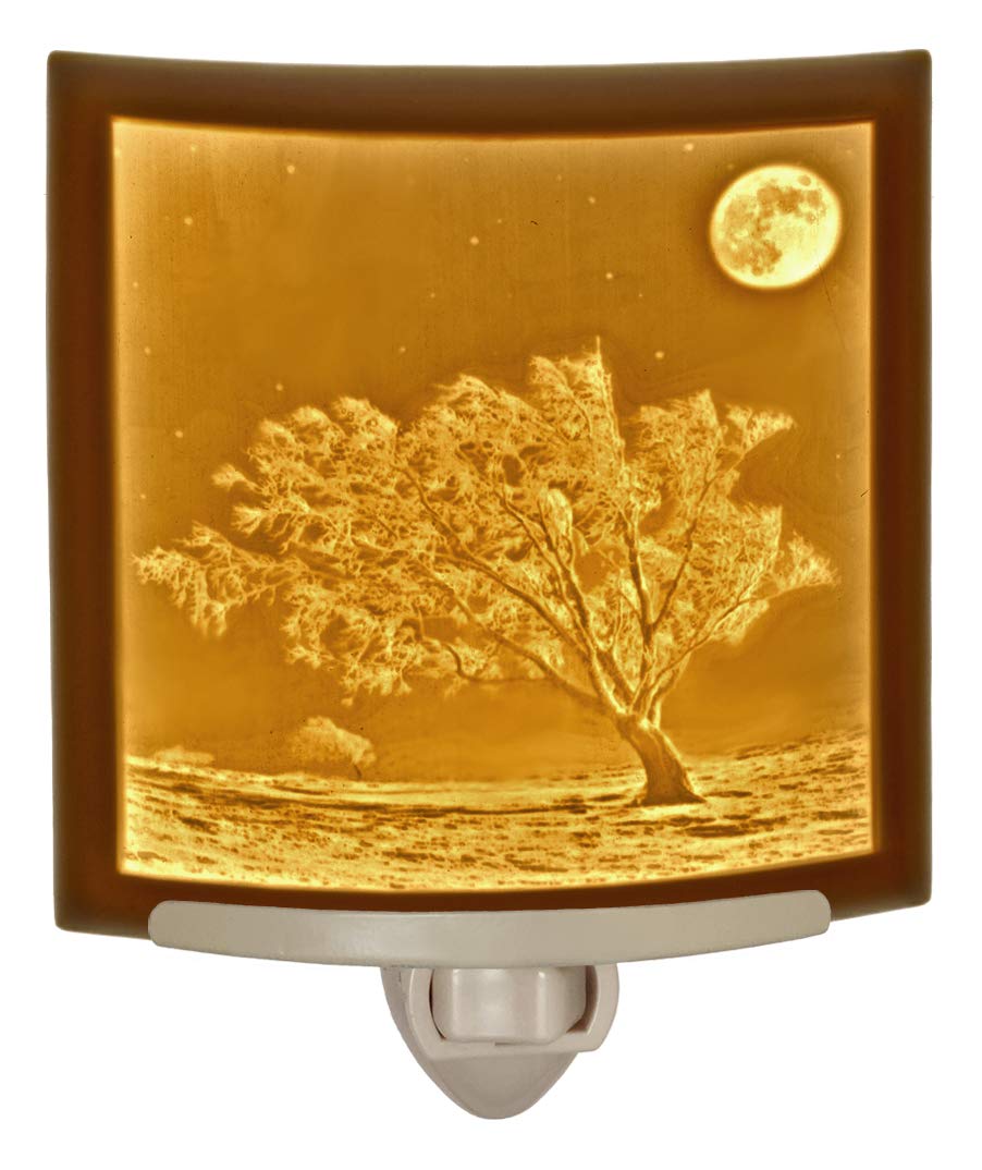 The Porcelain Garden Moon Night Light - Porcelain Lithophane, Cream, Model NR234, Wall Plug for Nursery, Kitchen, Bath