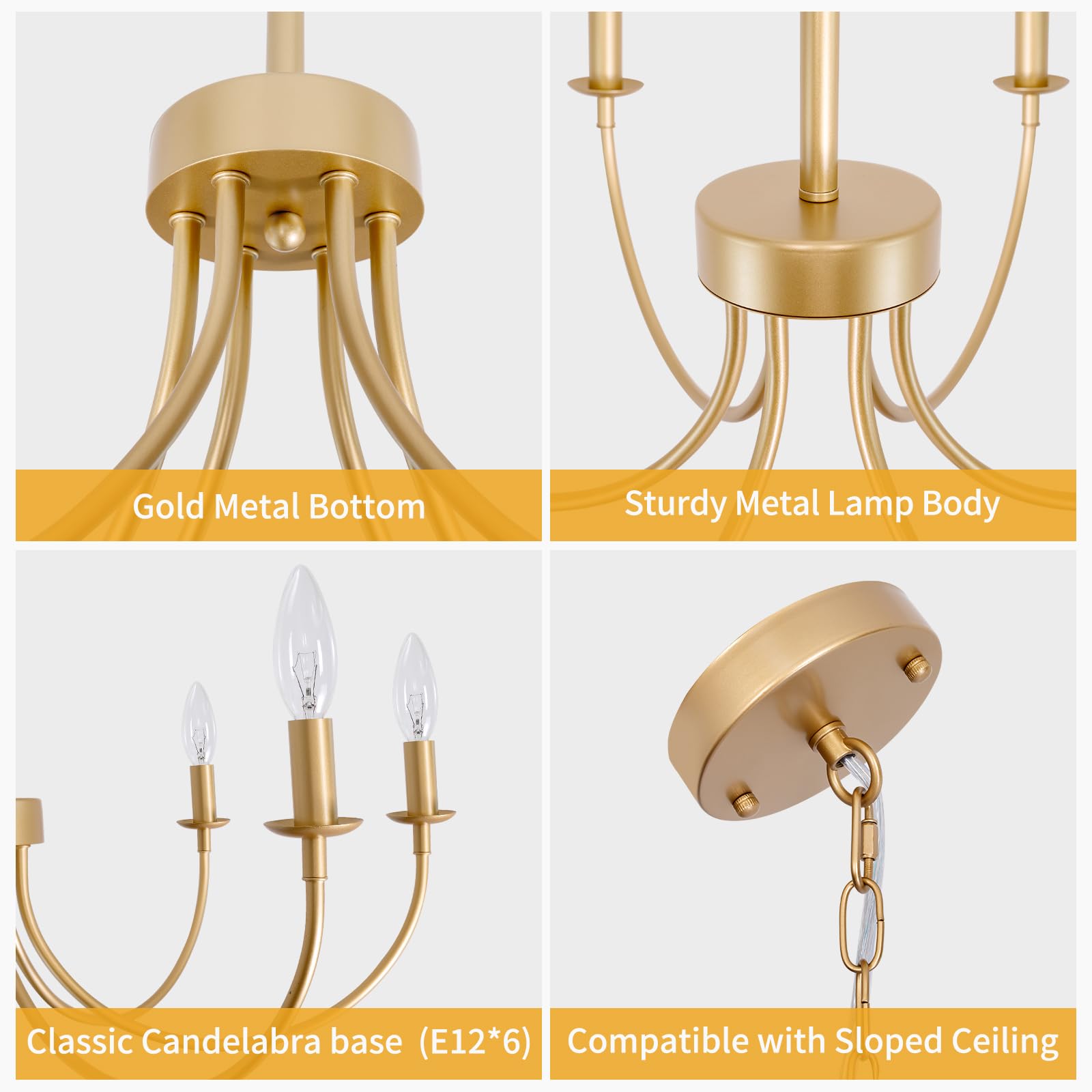 Puyveyor Gold Chandelier  6-Light Farmhouse Chandelier For Dining Room Lighting Fixtures Hanging  Vintage Modern Candle Chandeliers For Bedroom  Foyer  Kitchen  Living Room  Entryway(Rose Gold)