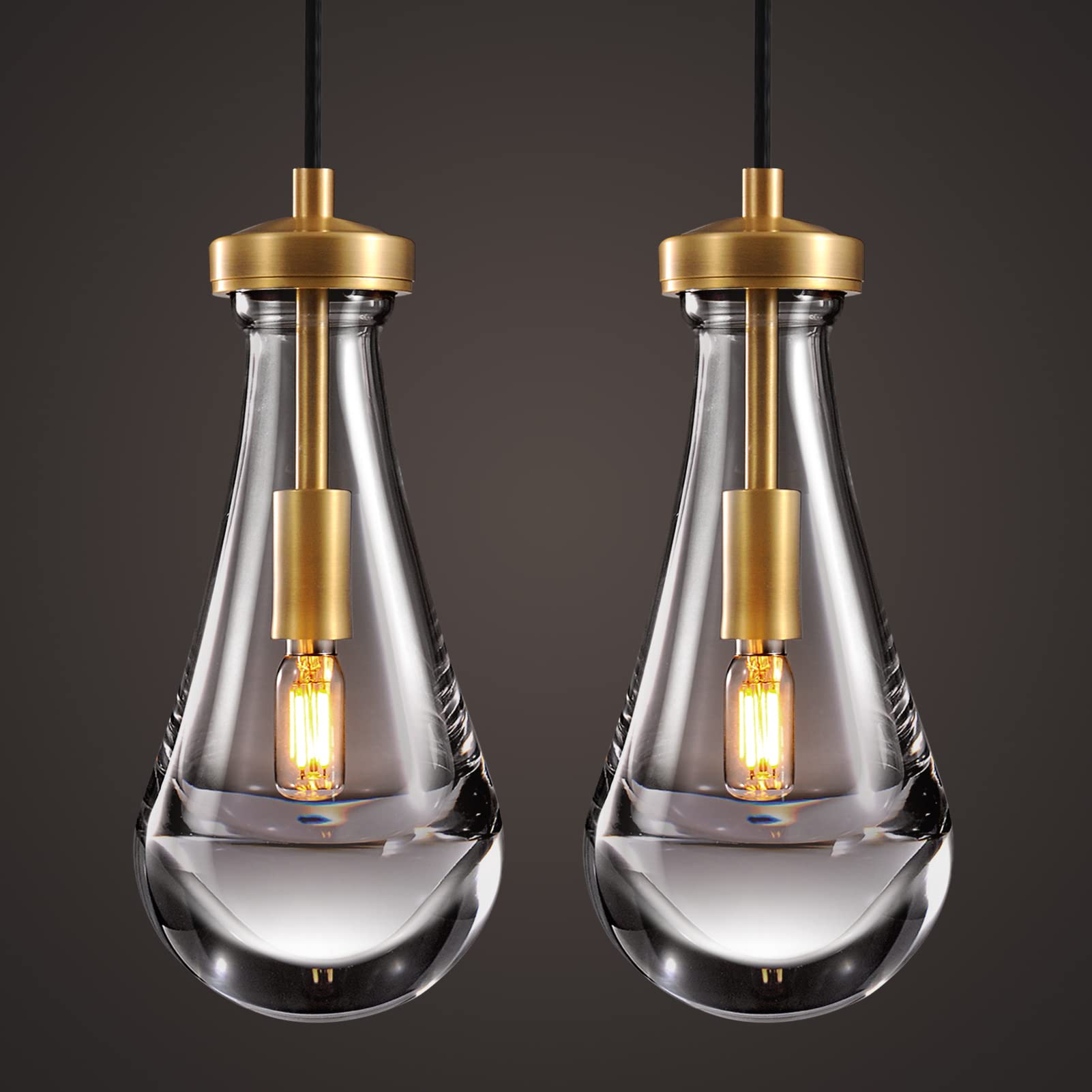 Joyunleo Raindrop Pendant Lights Set of 2  Brass Pendant Lights Kitchen Island  Gold Island Light for Kitchen Dining Room Light Fixture  Chandelier for Living Room Bedroom Bathroom  Bulb Included