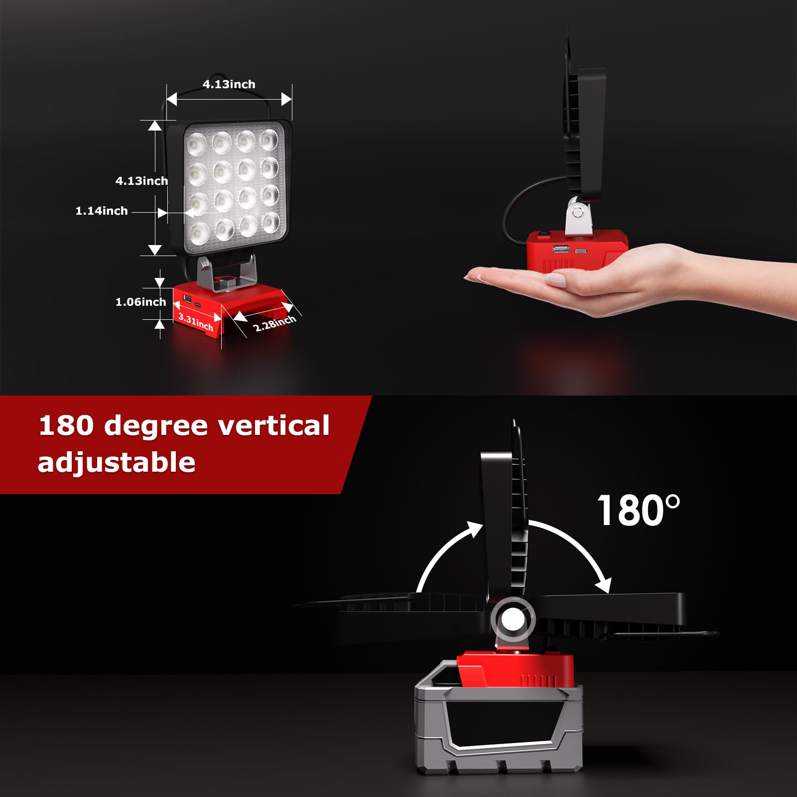 2 Pcs Cordless Led Work Light For Milwaukee M18 18V Battery, 90W 10000Lm Battery Light For Milwaukee 18V Tools, Portable Outdoor