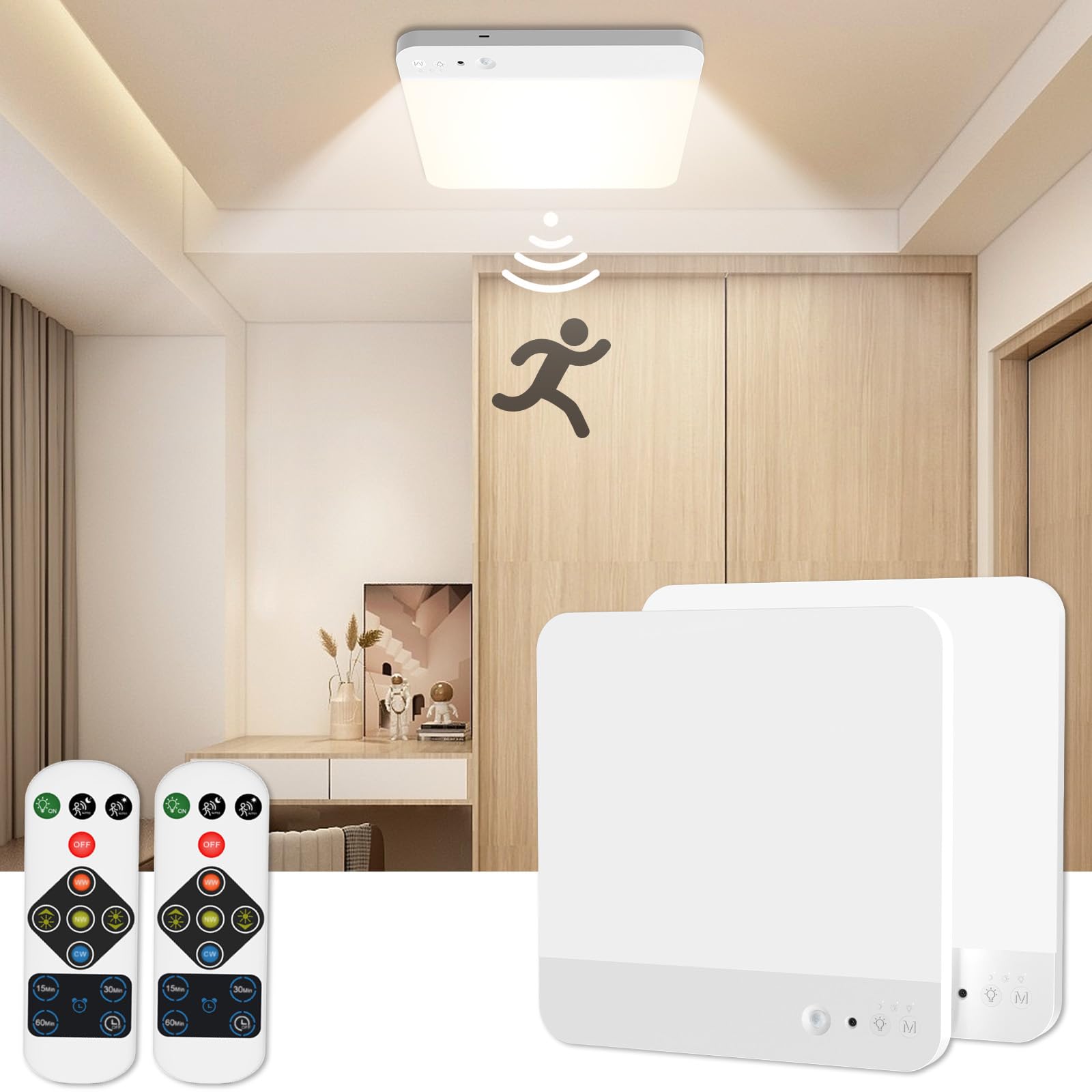 Toowell Rechargeable Motion Sensor Ceiling Light With Remote, Battery Operated Closet Lights, Magnetic Wireless Motion Activated