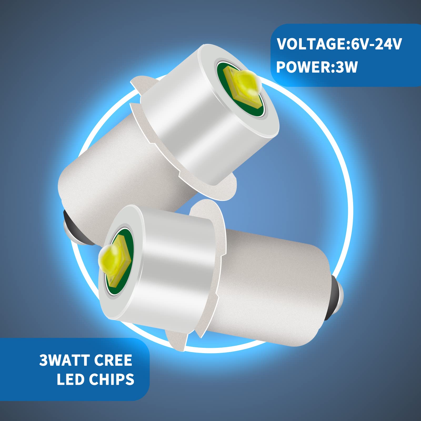 YAFIYGI LED Flashlight Replacement Bulb 2 Pack - 18V 12V 19.2V 6-24V, 3W 247LM, Pure White