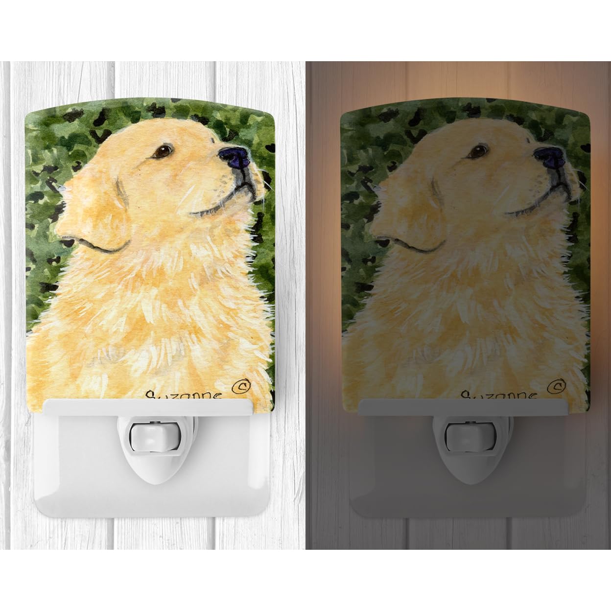 Caroline'S Treasures Ss8810Cnl Golden Retriever Ceramic Night Light Compact, Ul-Certified, Ideal For Bedroom, Bathroom, Nursery, Hallway, Kitchen, 6X4X3, Multicolor
