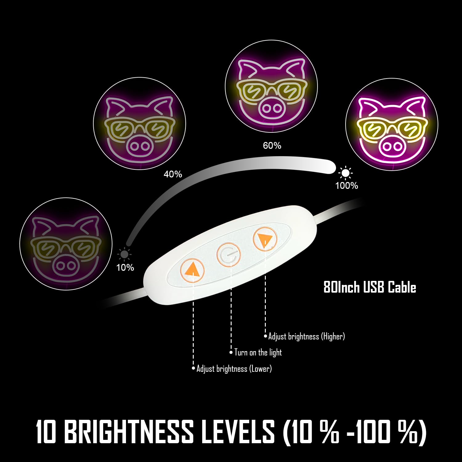 CinsYarn Neon Led Sign - Cute Pig Design for Wall Decor - Acrylic - Colorful - Perfect for Bedroom, Kids Room, Bar, Club, Party