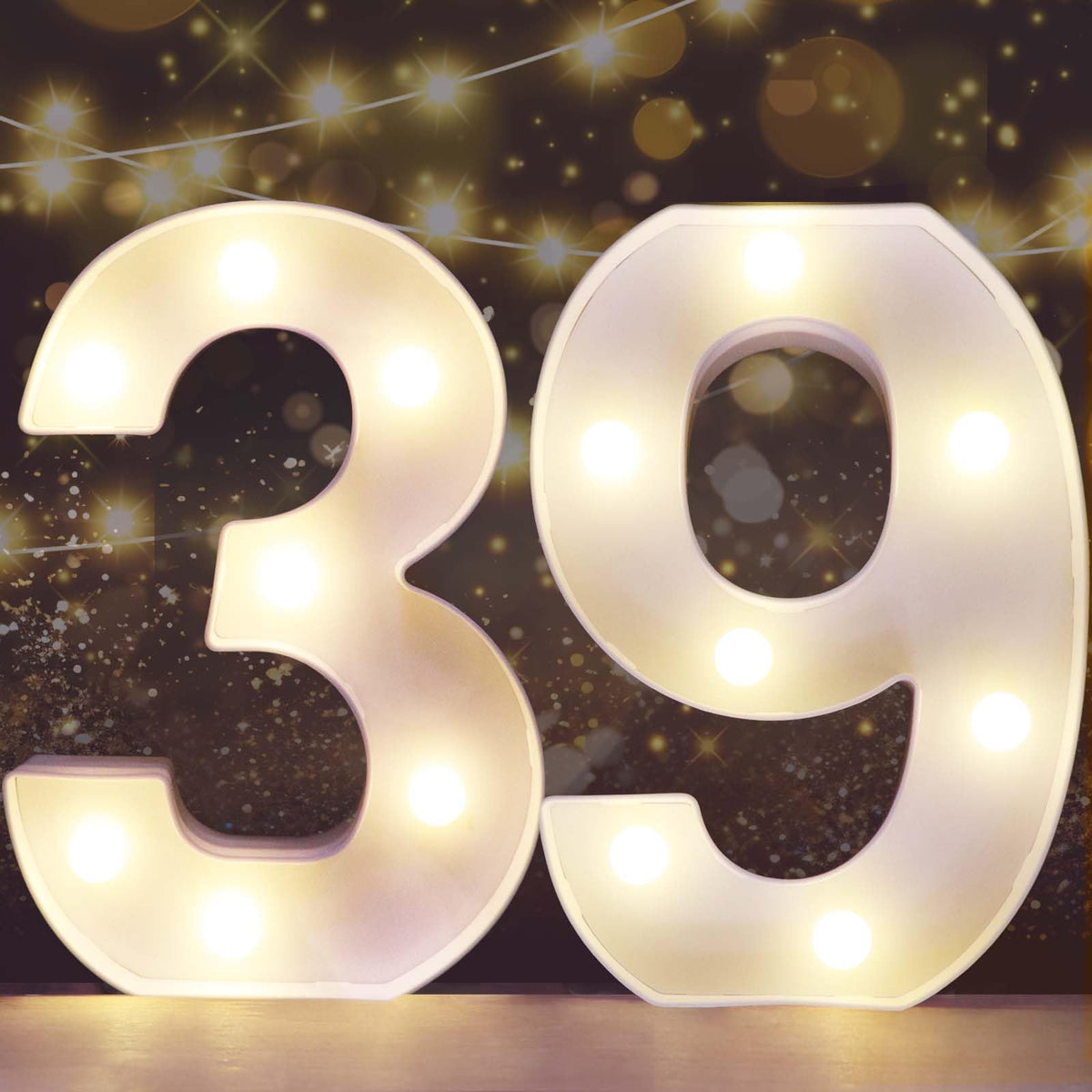 Pooqla Decorative Led Light Up Number Letters, White Plastic Marquee Number Lights Sign for 39th Birthday Party Wedding Decor Battery Operated Number (39)