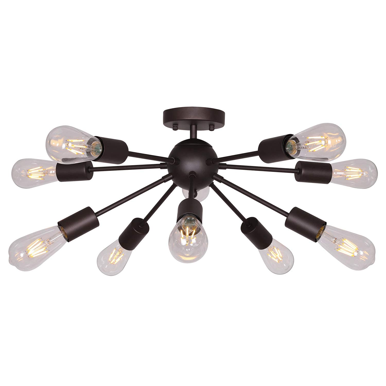BONLICHT 10-Light Semi Flush Mount Chandelier, Oil-Rubbed Bronze, Metal, Model 3006-10C-BR, Mid Century Modern Starburst Design