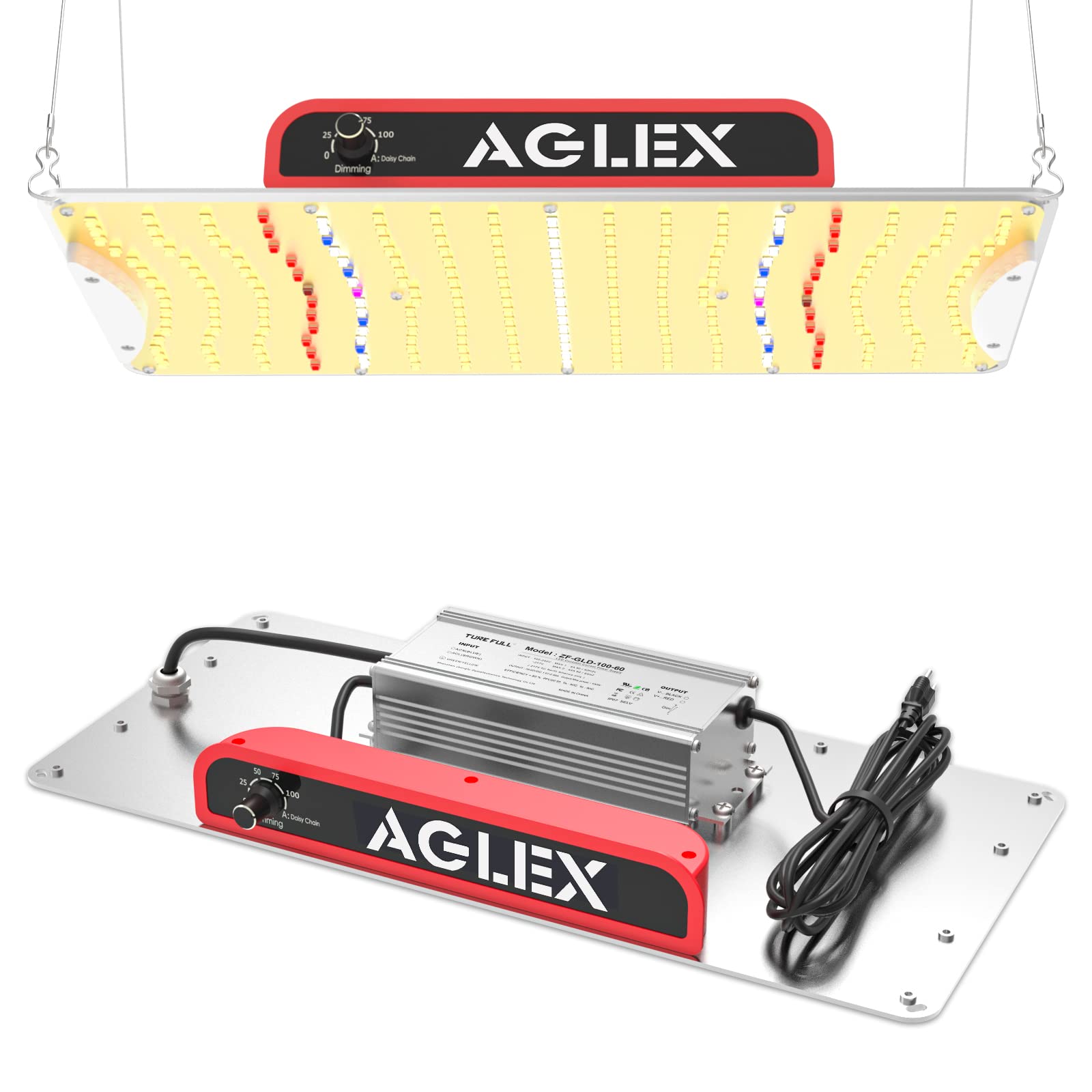 AGLEX K1000 LED Grow Light, Full Spectrum, Dimmable, Daisy Chain, Aluminum, 2x3 Grow Tent, Silver