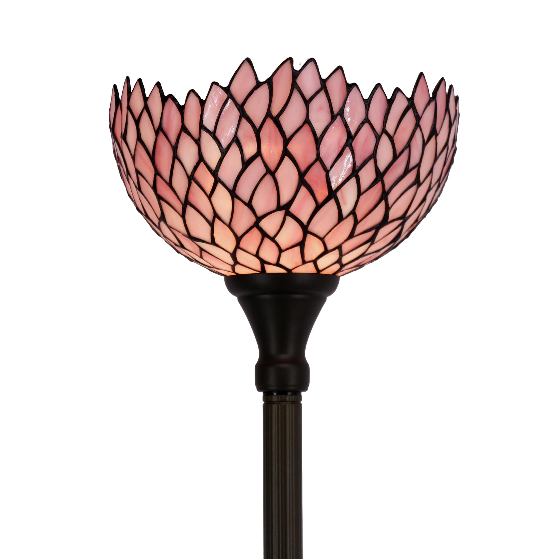 WERFACTORY Tiffany Floor Lamp - Pink Wisteria, Glass, 12X12X66 Inches, Torchiere Model S523P for Bedroom, Living Room, Home Office