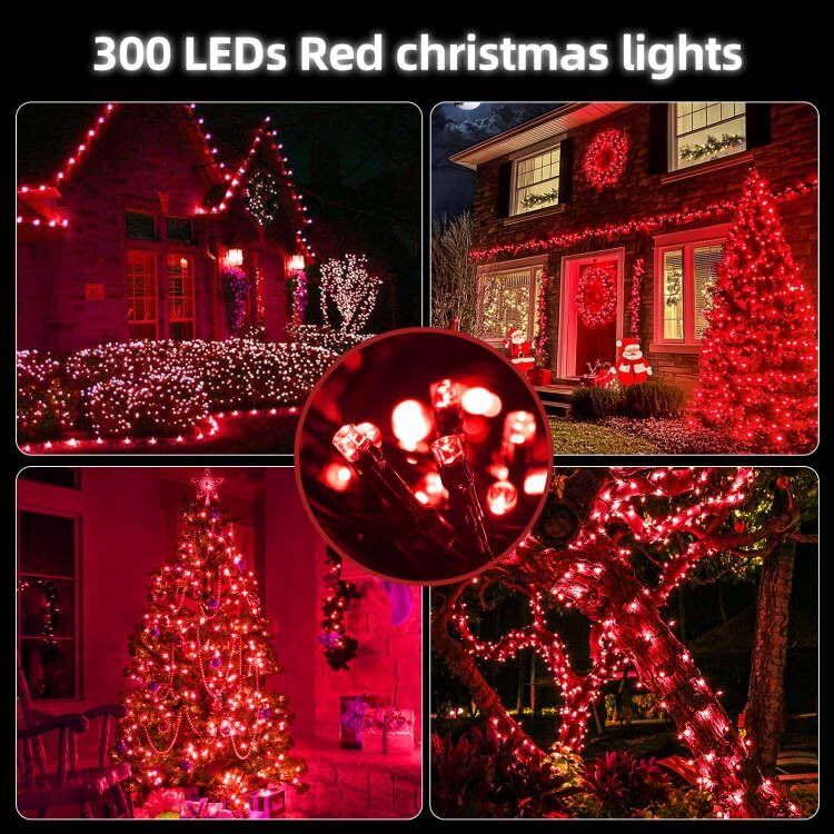 MZD8391 105FT 300LED Christmas Lights, Red, Copper, 8 Modes, UL Listed, Indoor/Outdoor Party Decoration