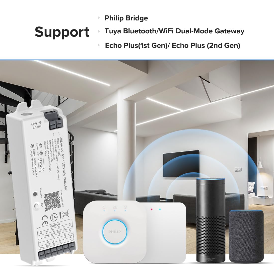 BTF-LIGHTING Zigbee 5in1 LED Controller LM052, Dimming CCT RGB, Compatible with Echo Plus/4th Gen, WR01RF, WR02RF