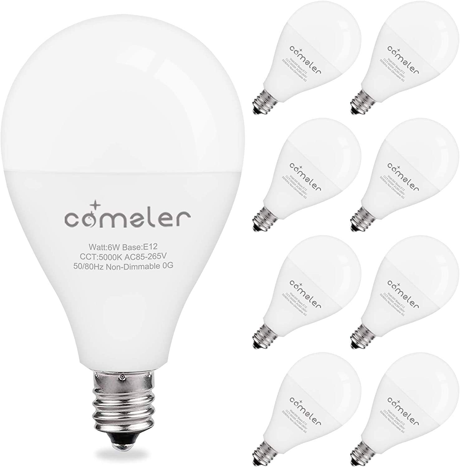 Comzler Led Ceiling Fan Light Bulbs, A15 Led Light Bulb, 60 Watt Equivalent E12 Candelabra Base Light Bulbs, Daylight 5000K, 600