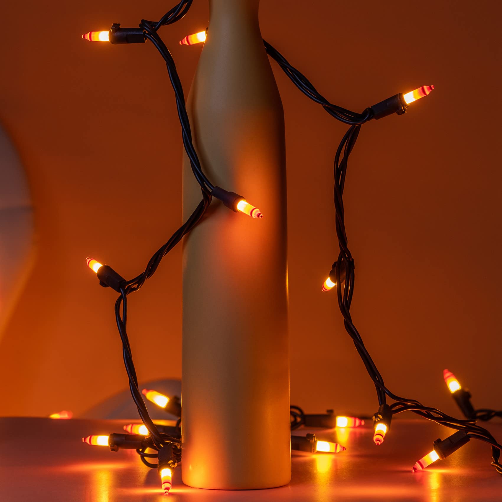 Yuletime Candy Corn String Lights With Black Wire, 66 Feet 200 Count Ul Certified Christmas Light, Pack Of 2 Sets 33 Ft 100 Mini