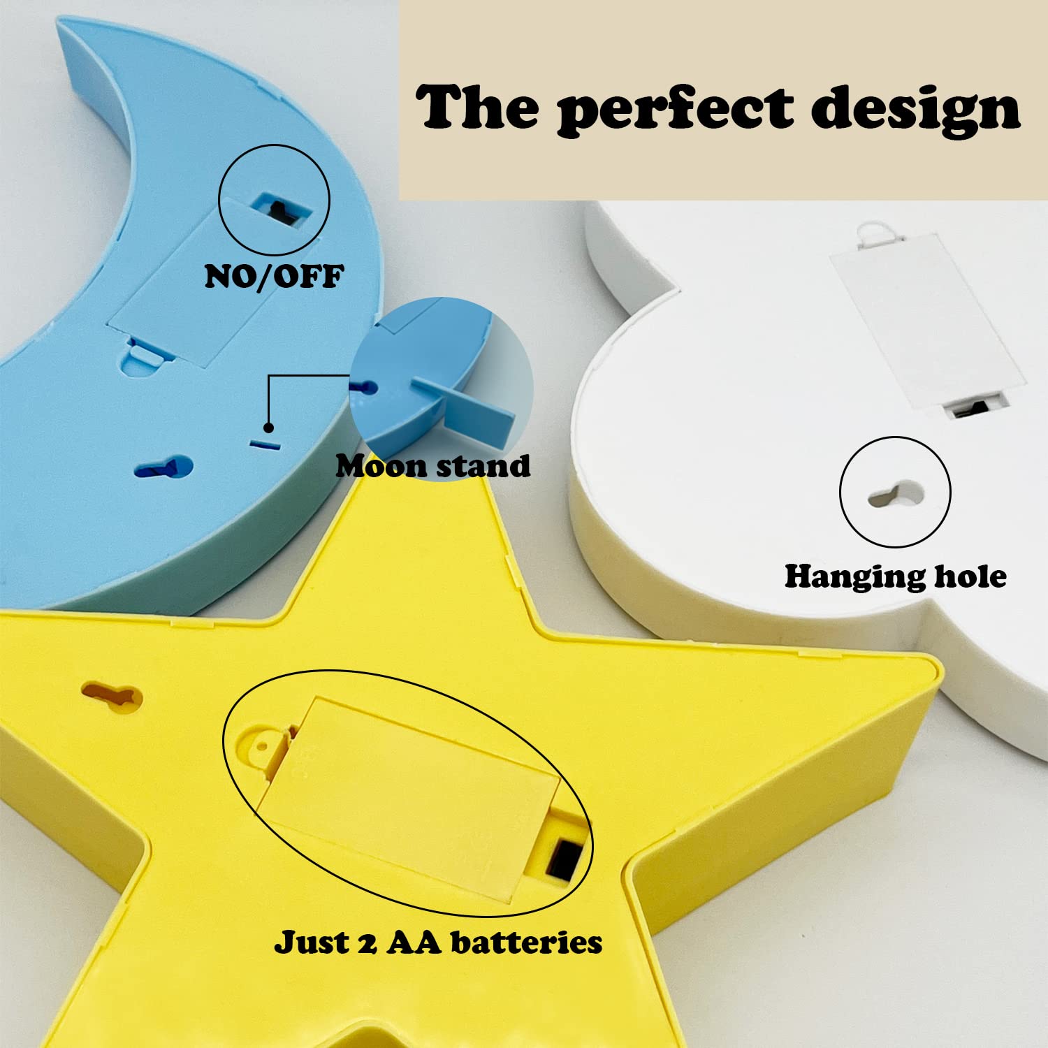 Zuovaov Night Light - Stars, Moon & Clouds - Cute Baby Room Decoration - Plastic - Yellow & Blue