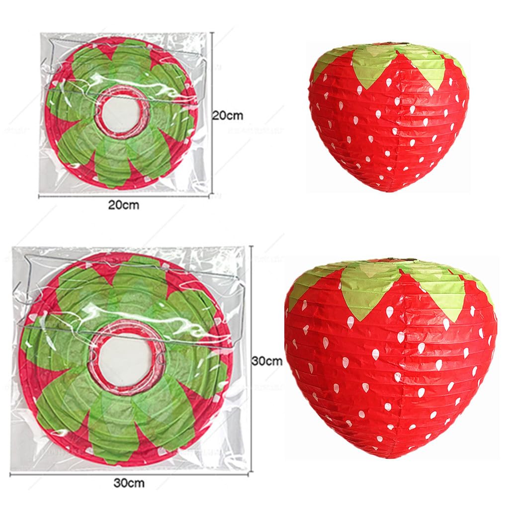 Kinteshun Folding Strawberry Paper Lantern Reusable Hanging Ornament Lamp Cover For Fruit Theme Birthday Party Decoration Suppli