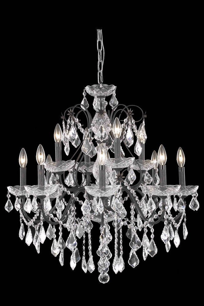 Elegant Lighting 2015D28Db/Rc Francis Collection 12-Light Hanging Fixture Royal Cut Crystals With Dark Bronze Finish