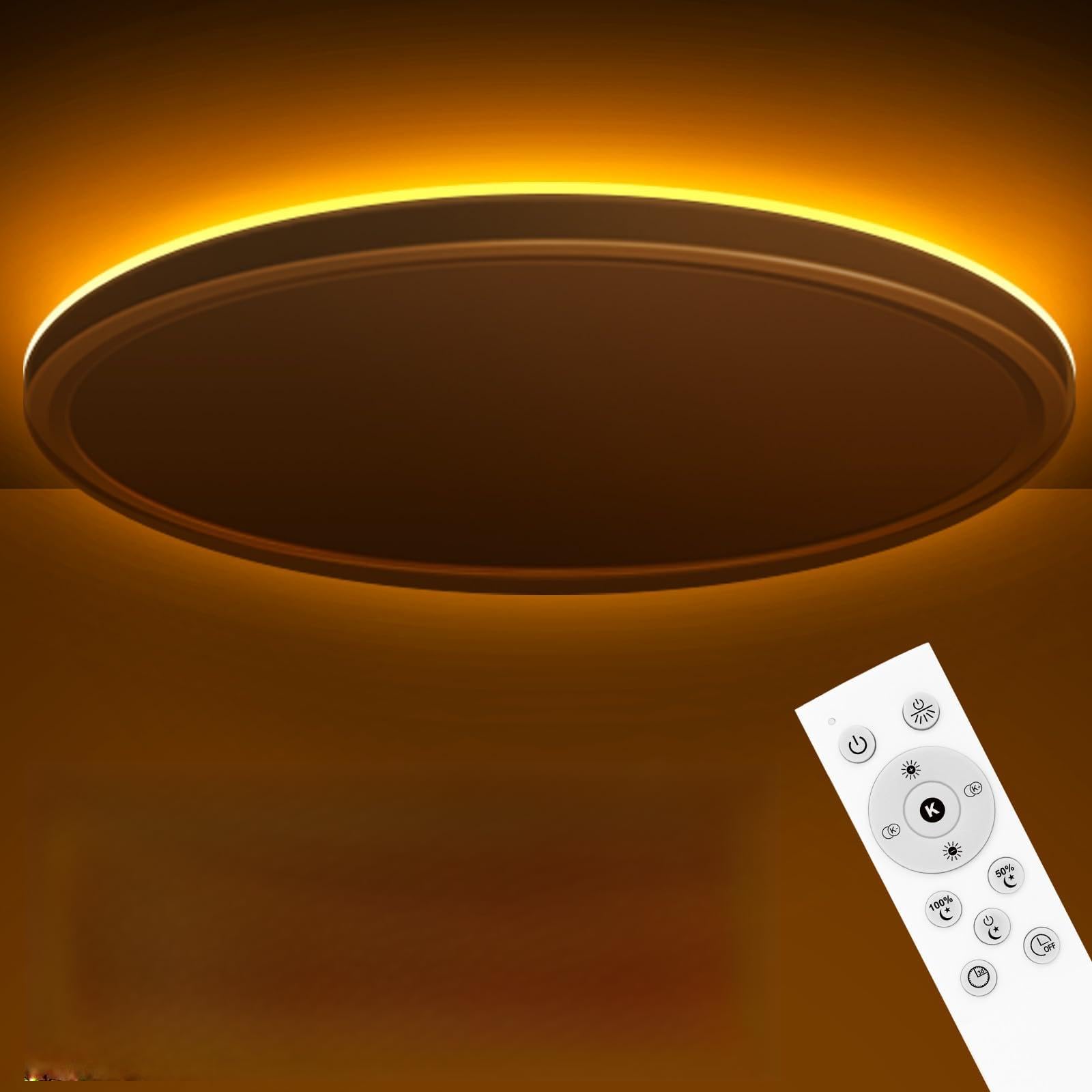 zemty LED Ceiling Light 19 Inch, Dimmable 36W 3600lm, Adjustable 3000K-6500K, Remote Control, White, Low Profile