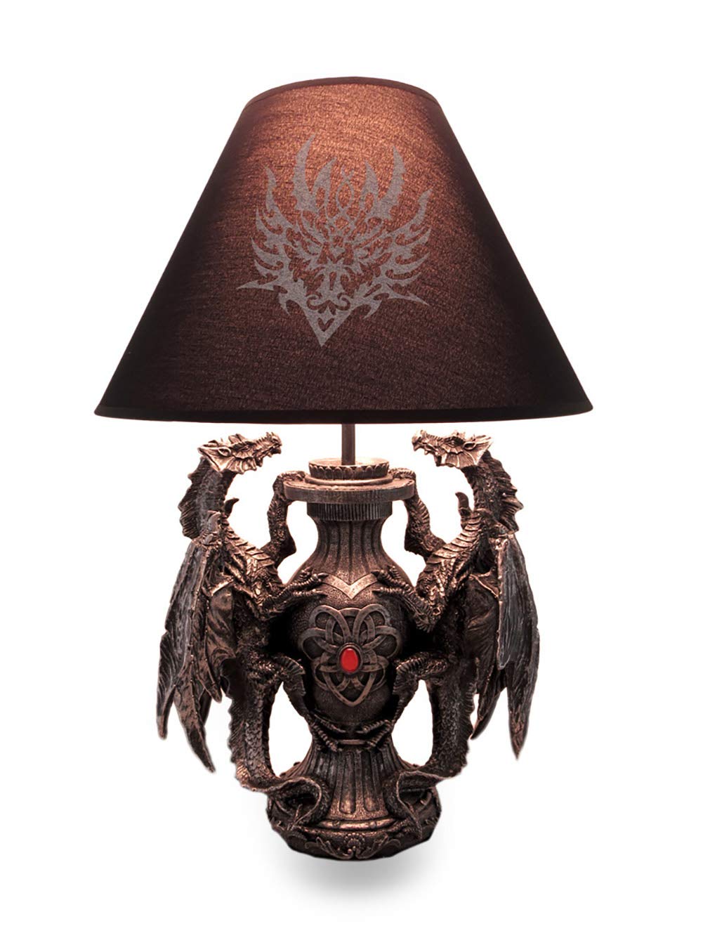 Zeckos Gothic Table Lamp - Medieval Dragons Resin - 19 Inch High - Black Fabric Lampshade - Model HD37749