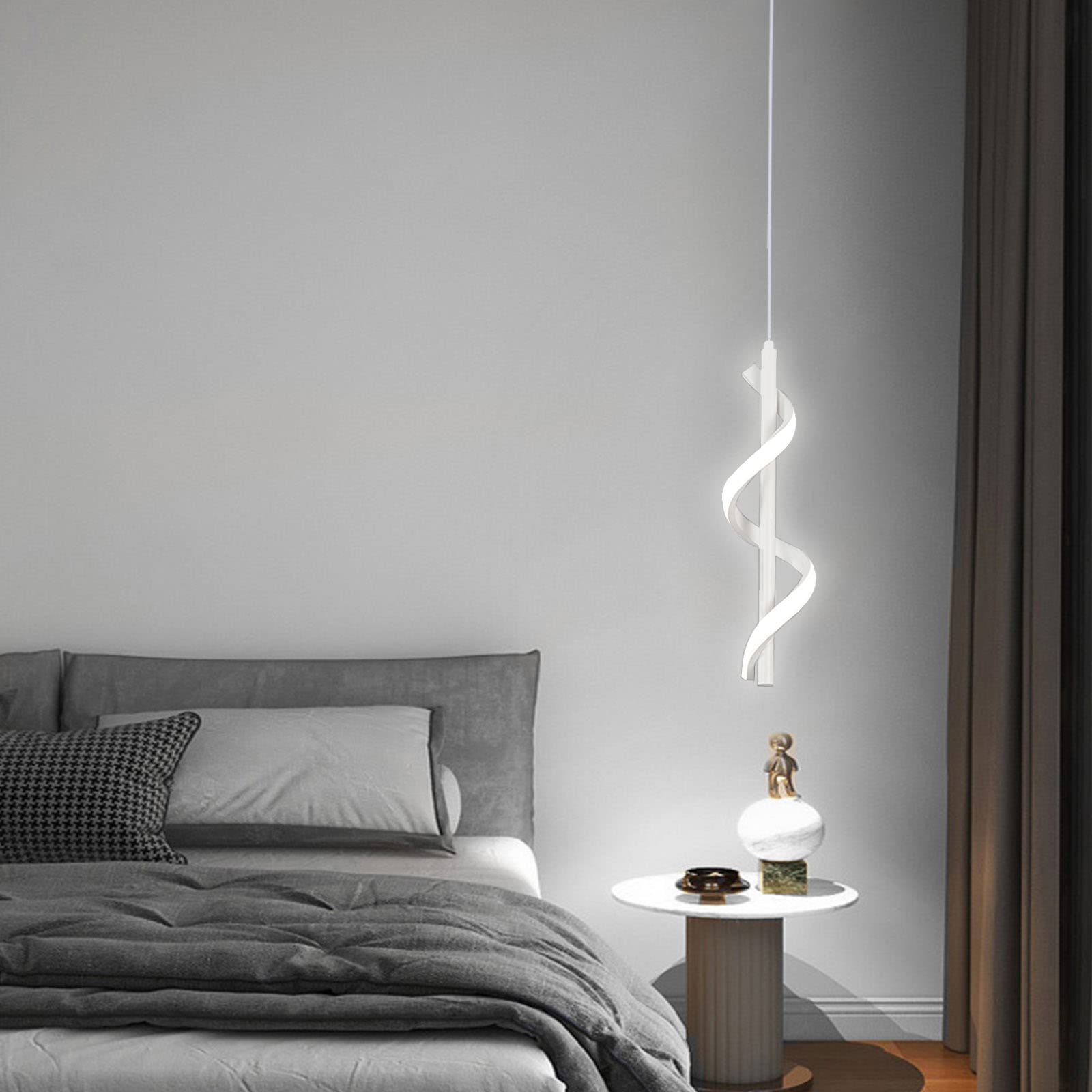 CANEOE 13W Modern Spiral LED Pendant Light Fixture, Cold White 5500K, Adjustable Hanging Lamp, Aluminum, White, Model 8748452959003