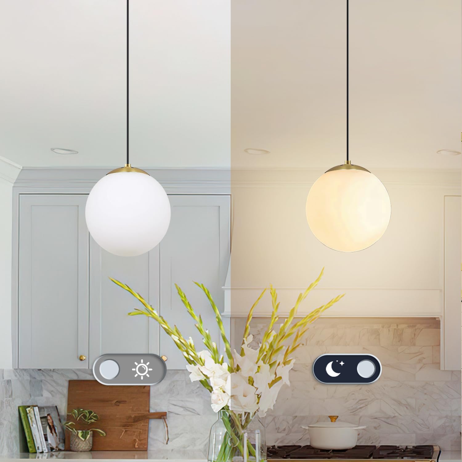 Koko&Yukina 6&quot; Mini Globe Pendant Light - Opal Glass & Brass Finish For Modern Home Decor